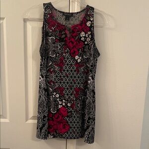 White House Black Market Black and Pink Patterned Tank Top